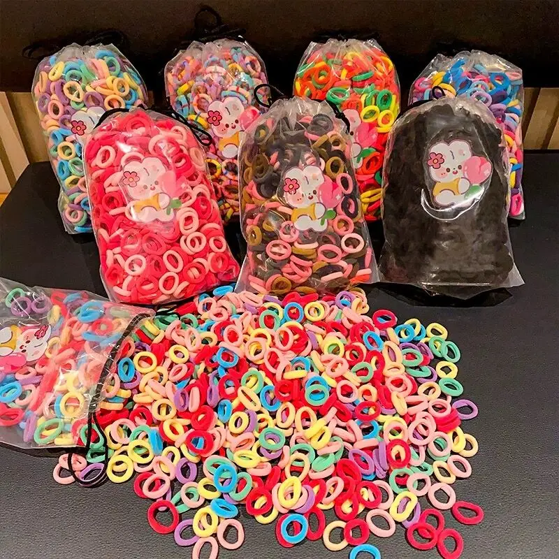 300 stücke Mini bunte Haar Gummibänder Kinder Mädchen grundlegende Nylon elastische Pferdes chwanz Halter Krawatten Scrunchie kleine Kopf bedeckung Accessoires