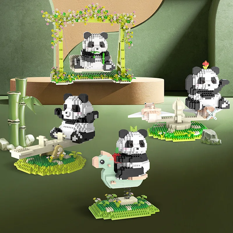 سلسلة ألعاب الباندا المبتكرة العصرية اللطيفة والممتعة من التماثيل، وديكورات الطاولة، ومكعبات بناء الهدايا