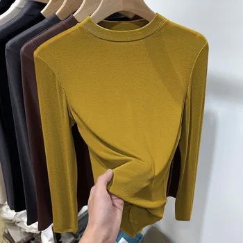 חולצת נשים חדשה בסגנון אופנה לעונת הסתיו עם צווארון עגול, חולצת רחוב קז'ואלית במידה גדולה, חולצות עליונות מידות גדולות, חולצות סקסיות עם שרוולים ארוכים לנשים