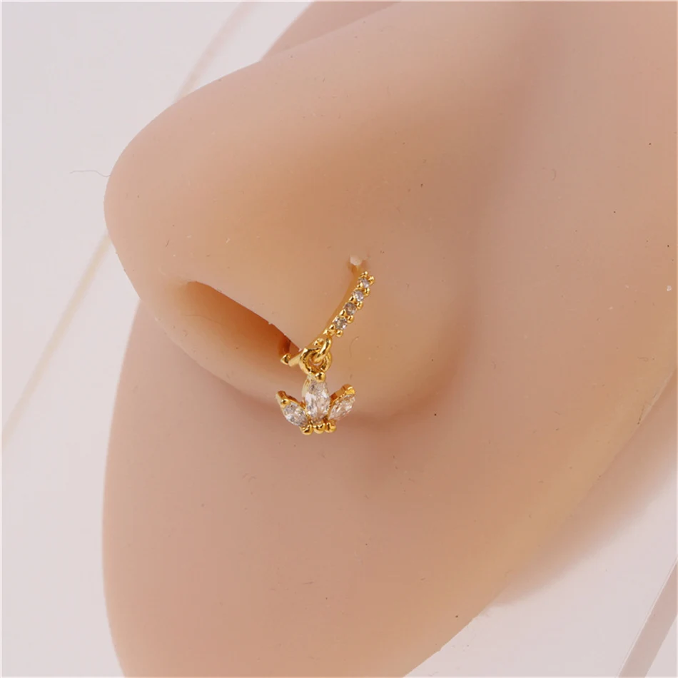 Crystal CZ Septum Hoop Nose Rings Dangle Charms Golden Jewelry Cartilage Piercing Helix Earring Tragus Daith Rook Lobe Earrings view 3