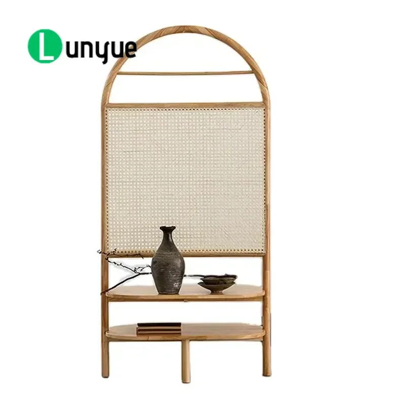Modern Creative Solid Wood Frame Natural Rattan Room Divider Screen with Removable Baffle High Quality Furniture for Living