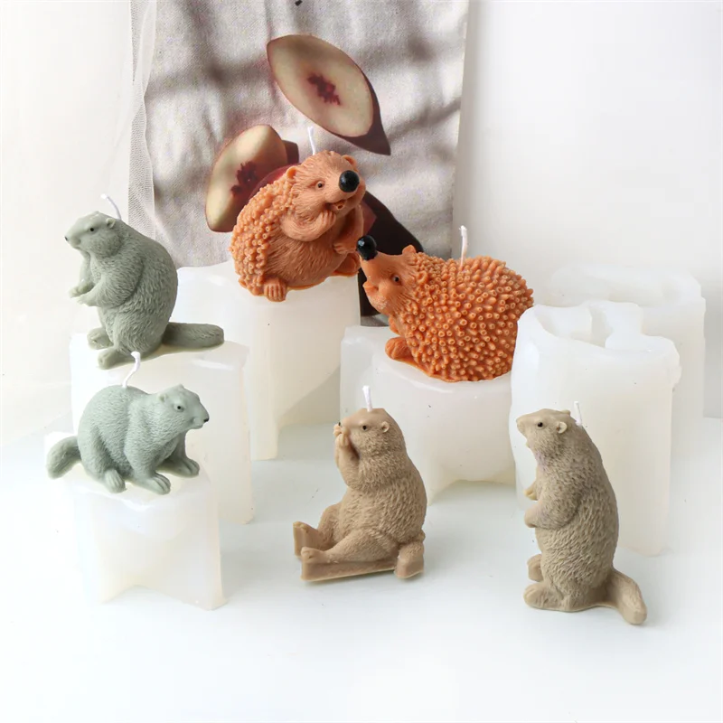 3D Cartoon Hedgehog Groundhog Silicone Candle Mold DIY Cute Animal Handmade Scented Candle Gypsum Mould Home Decor Gift