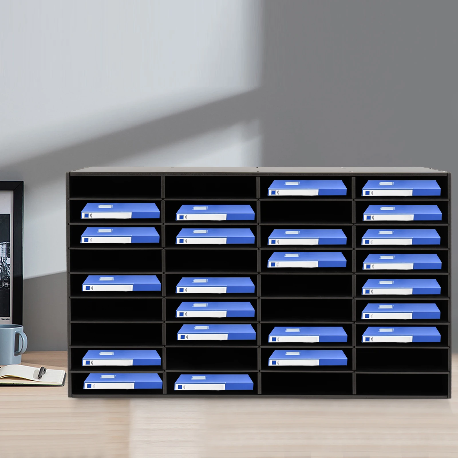 

36 Slot Literature Organizer PVC Adjustable File Sorter Black Paper Storage Cabinet for Office Home Classroom Mailroom