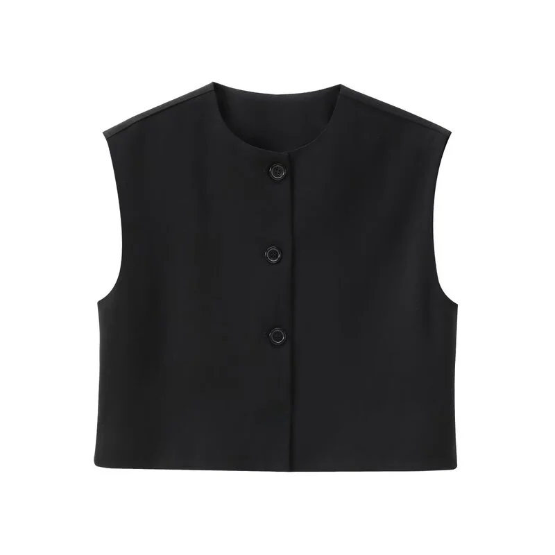 

Summer 2024 Women's Svel Versatile Button Decorated Vest-Sle Top ort Length Other Material 00% Faionable