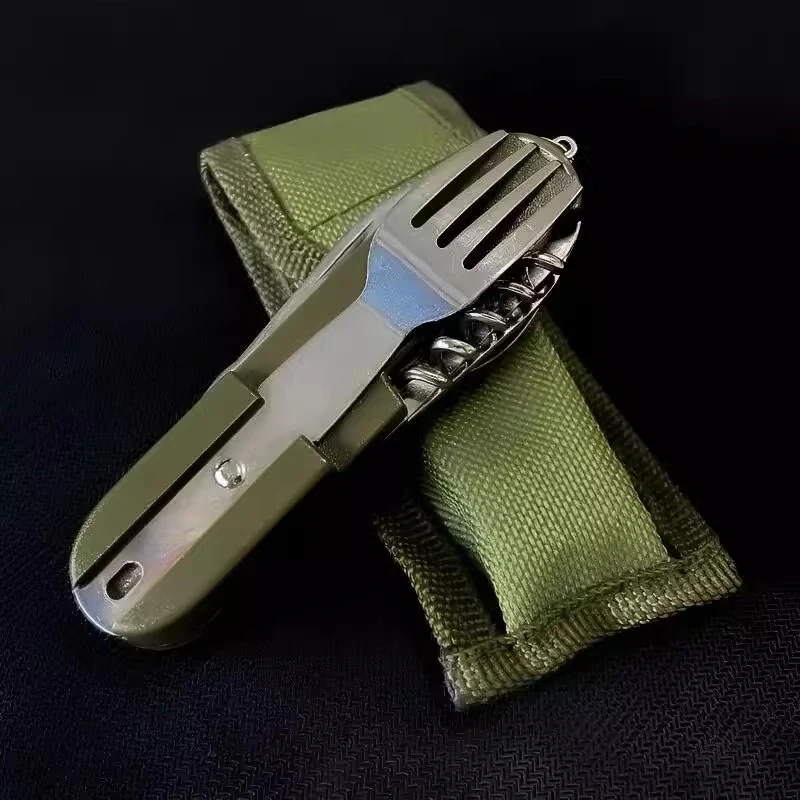 7 in 1 Multifunctional Outdoor Cutlery Portable Knife Spoon Fork Opener Can Opener Picnic Camping Hiking Trip Foldable Cutlery