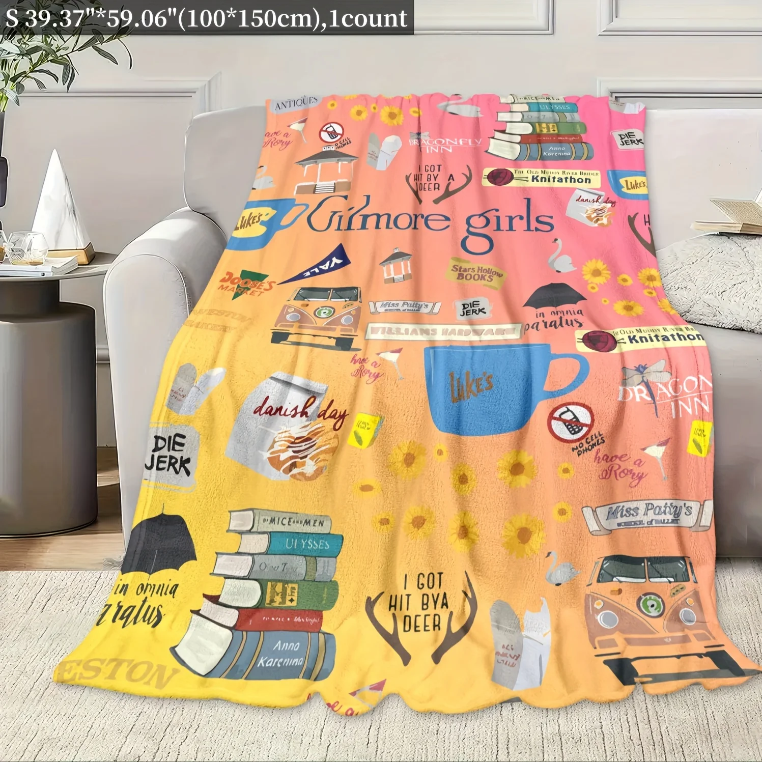 

Gilmore Girls Inspired Flannel Throw Blanket - Digital Print, Contemporary Orange & Yellow Gradient Design