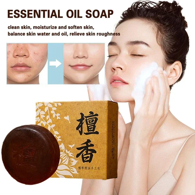 100g Chinese Sandalwood Essential Oil Soap Effective Herb Promote Sleep Essential Oil Facial Oil Control Cleansing Soap