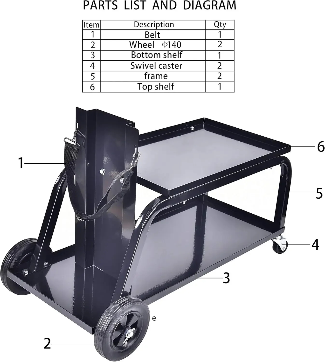 Universal MIG Welding Cart Rolling Welding Cart with Wheels for TIG MIG Welder 110Lbs Capacity Black