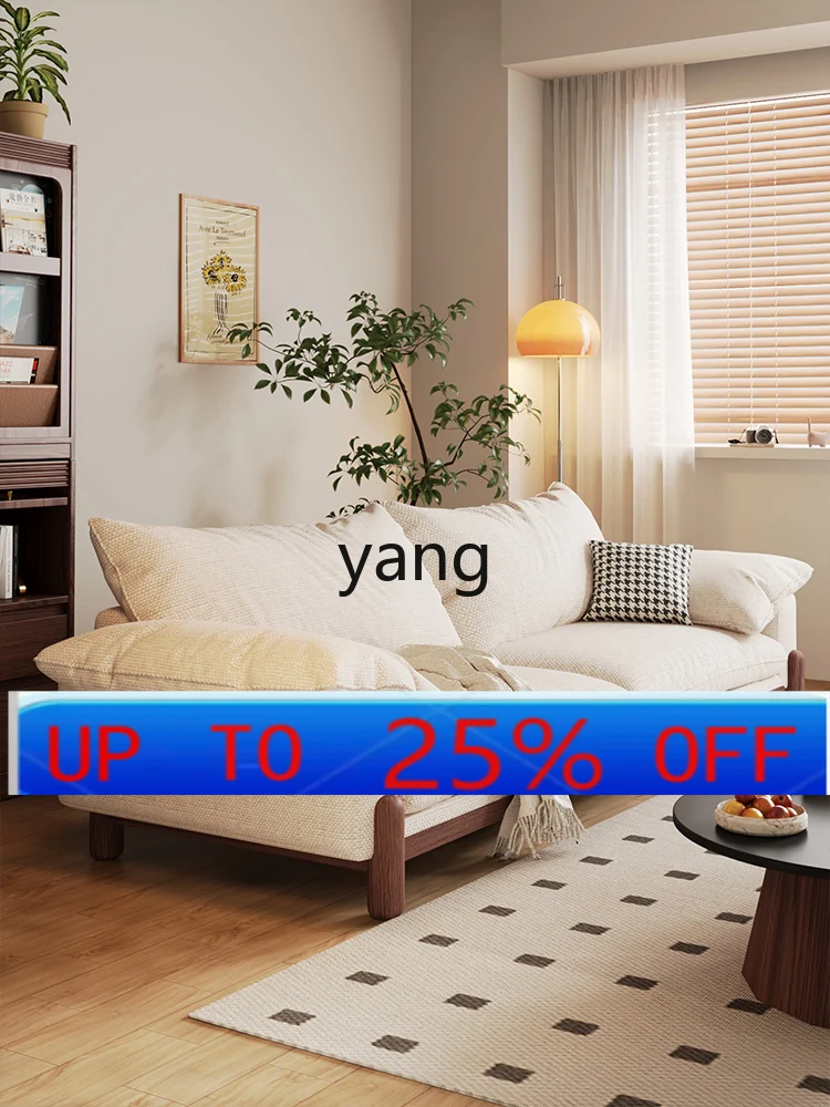 

LMMsolid wood living room small apartment three-person straight row cotton and linen fabric sofa