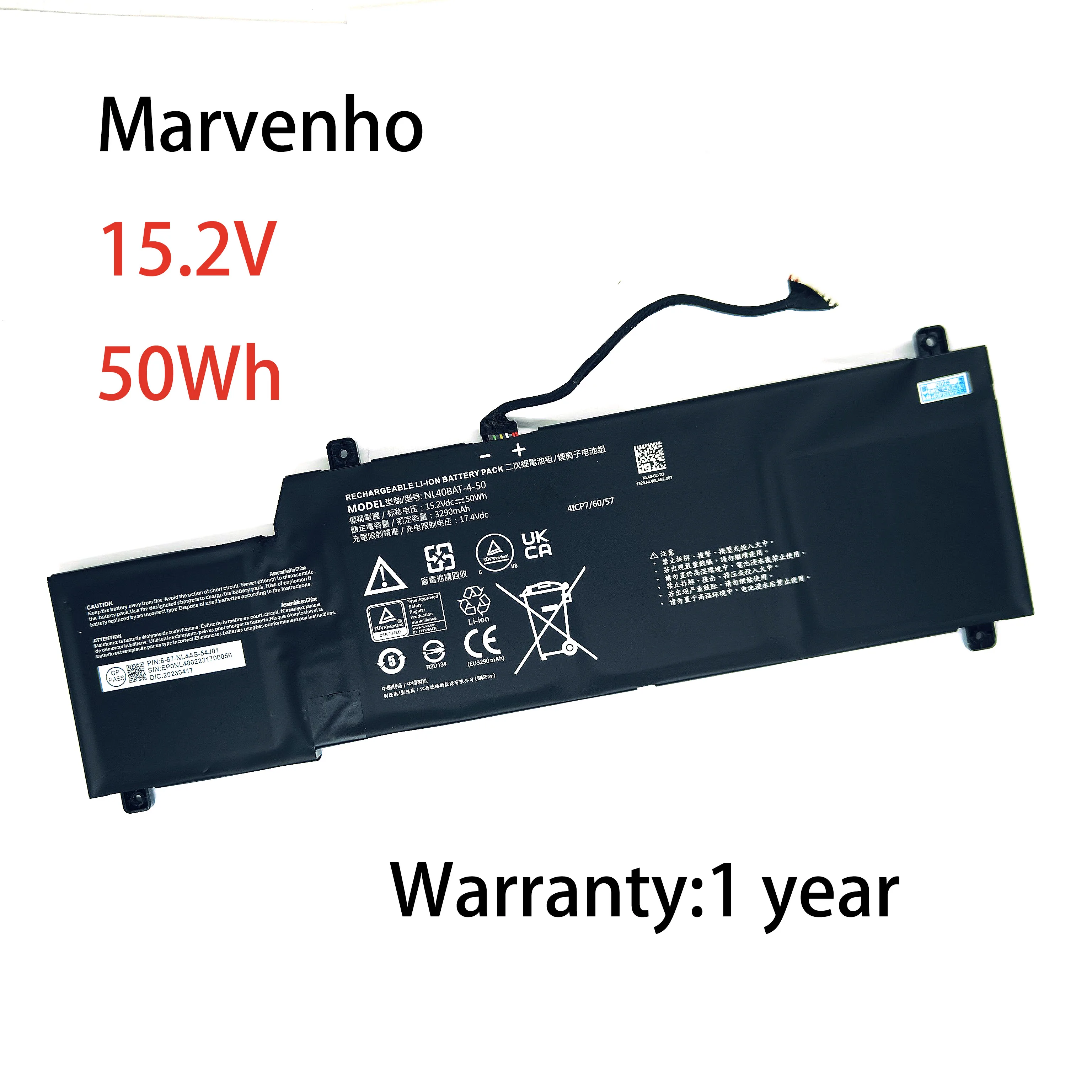 

Marvenho New 15.2V 3290mah 50wh NL40BAT-4 NL40BAT-4-50 Laptop Battery For Machenike Machcreator-A Young 15