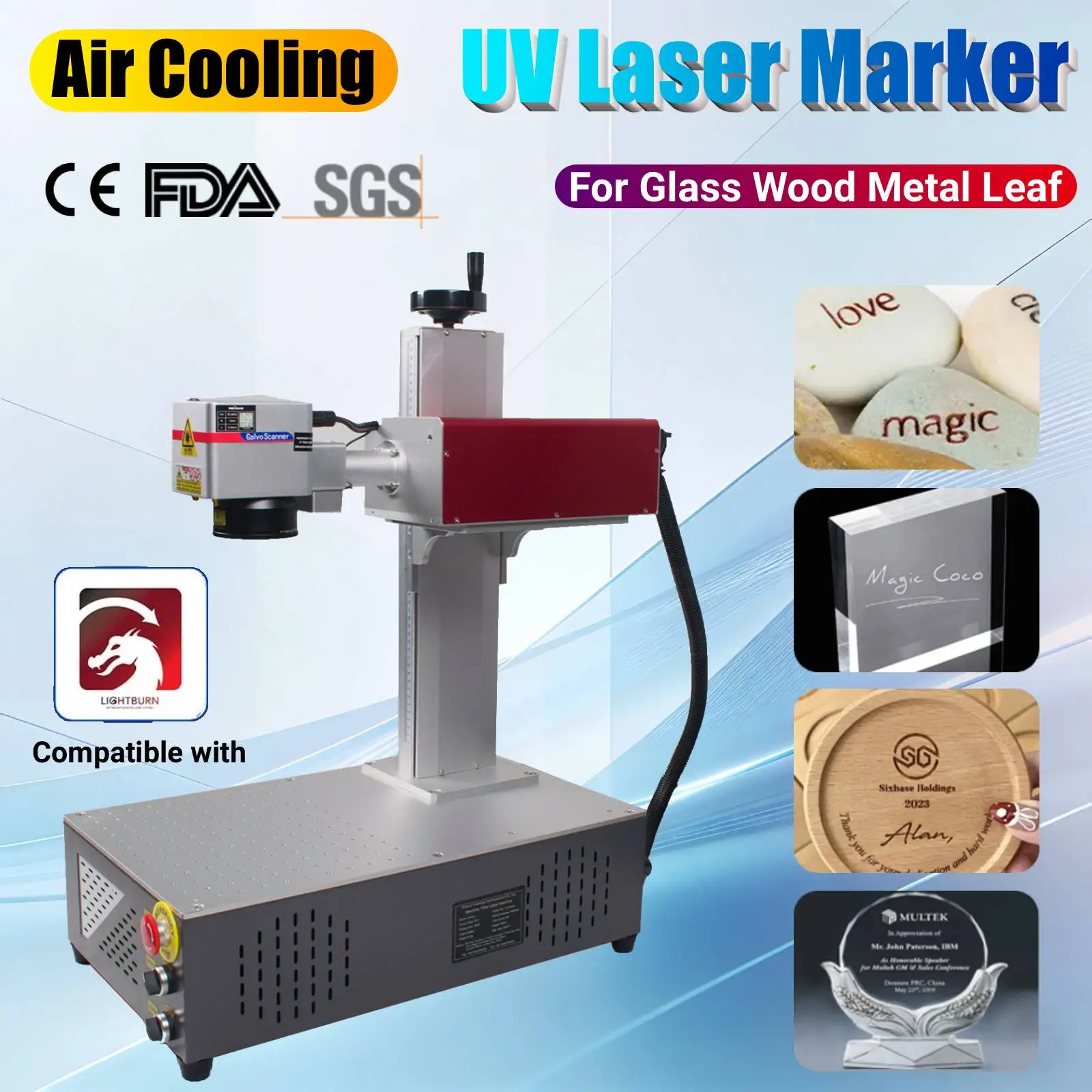 เครื่องเลเซอร์มาร์กกิ้งแบบระบายความร้อนด้วยอากาศ 5W แบบพกพา ความแม่นยำสูง สำหรับแก้ว โลหะ/ไม้/พลาสติก/หนัง