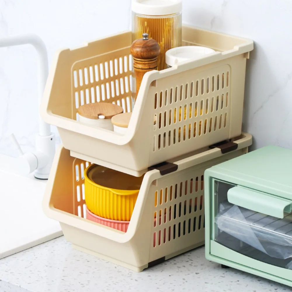 Kitchen Storage Basket With Pulley Household Bathroom Toy Storage Rack Multi-layer Vegetable And Fruit Shelves Stackable Basket