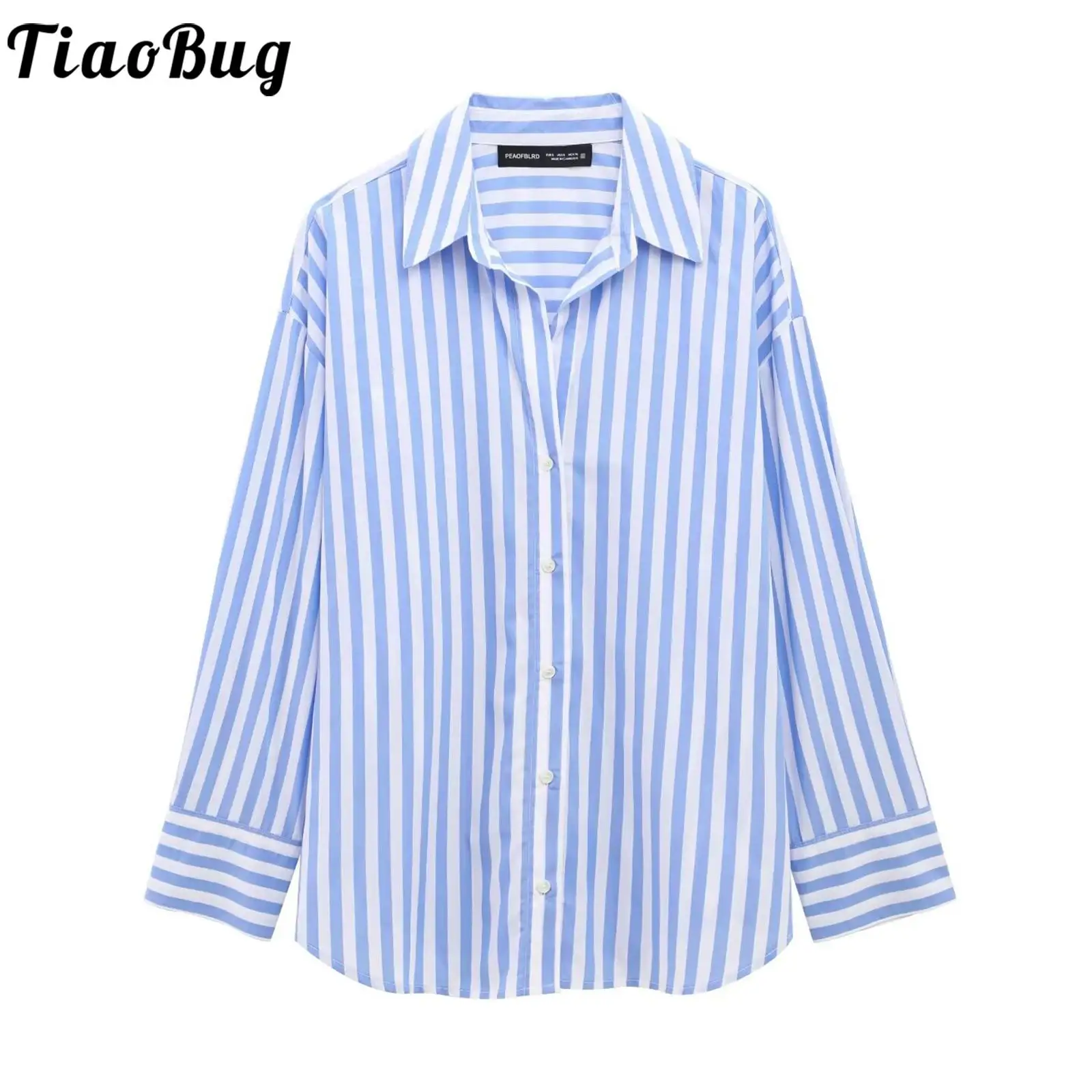 

Women Fashion Versatile Striped Shirt Turn-down Collar Long Sleeve Front Button Shirt Basic Blouses for Daily Casual Office Work
