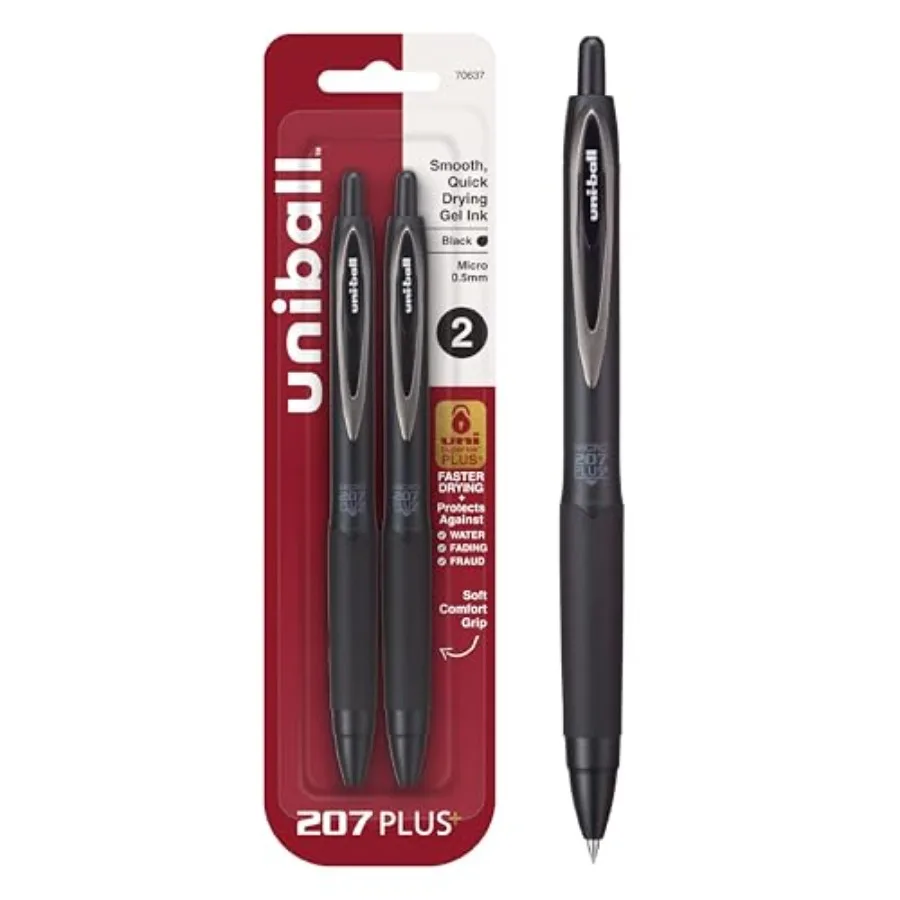 

207+ Black Retractable Gel Pens 2 Pack with Micro 0.5mm Points, Fraud Proof Office, Nursing, Business, School, Bible Pens