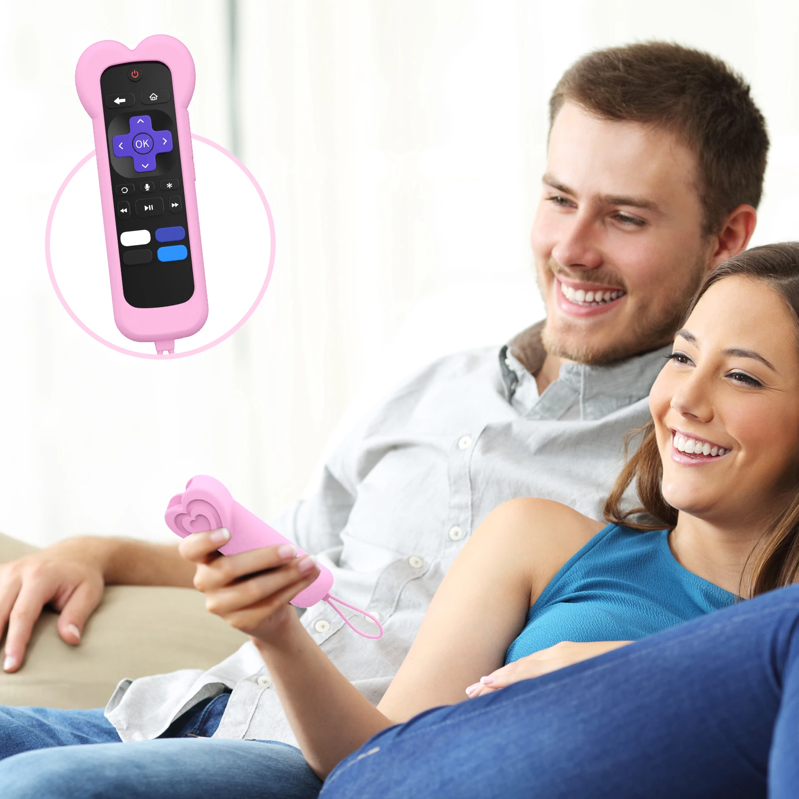 لطيف الحب القلب تصميم سيليكون غطاء لجهاز التحكم عن بعد ل Roku TV TCL HISENSE Express Streaming Stick 4K Premiere Streambar #6