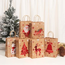 6-24pcs Large Kraft Paper Christmas Gift Bags with Glossy Print Holiday Tote Bags for New Year Party Favors And Present Wrapping