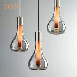 Modern minimalist ceiling smoke grey glass gloss pendant light LED home interior decoration kitchen bar counter bar lighting