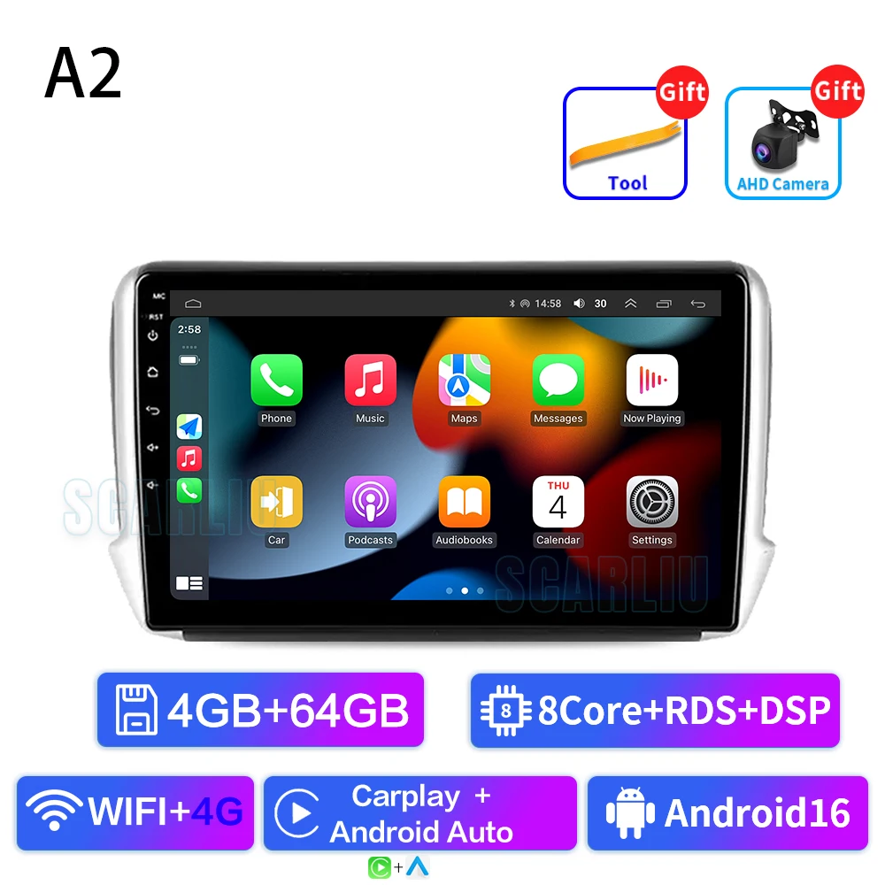 Android16 radio Voor Peugeot 2008 208 Serie 2012-2018 Auto stereo Multimedia Video Player carplay Auto GPS Navigatie 2din Geen dvd