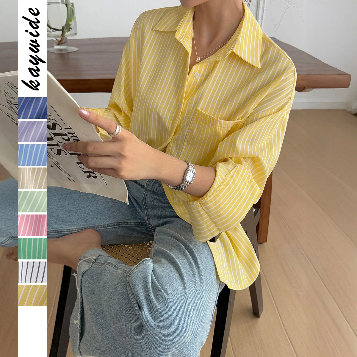 

Повседневная женская одежда в полоску с длинным светом и воротником irt, свободный крой из полиэстера, весна-осень, независимая станция Faion