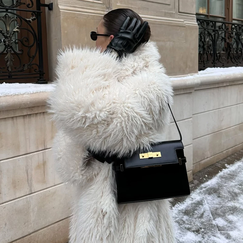 2026 Winter Brand Fashion Russian Girl Style Belted Maxi Furry Fur Coat Women Faux Lamb Fur Jacket Hot Chunky Outerwear