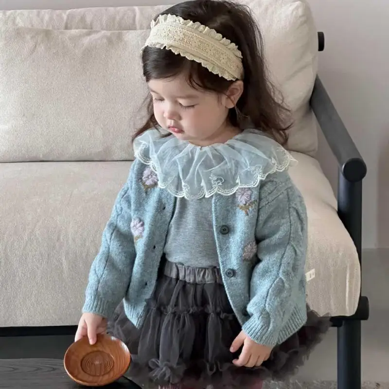 

2025 Autumn New Baby Girl Long Sleeve Sweater Coat Infant Knitted Cardigan Cotton Toddler Cute Flower Coat Fashion Baby Clothes