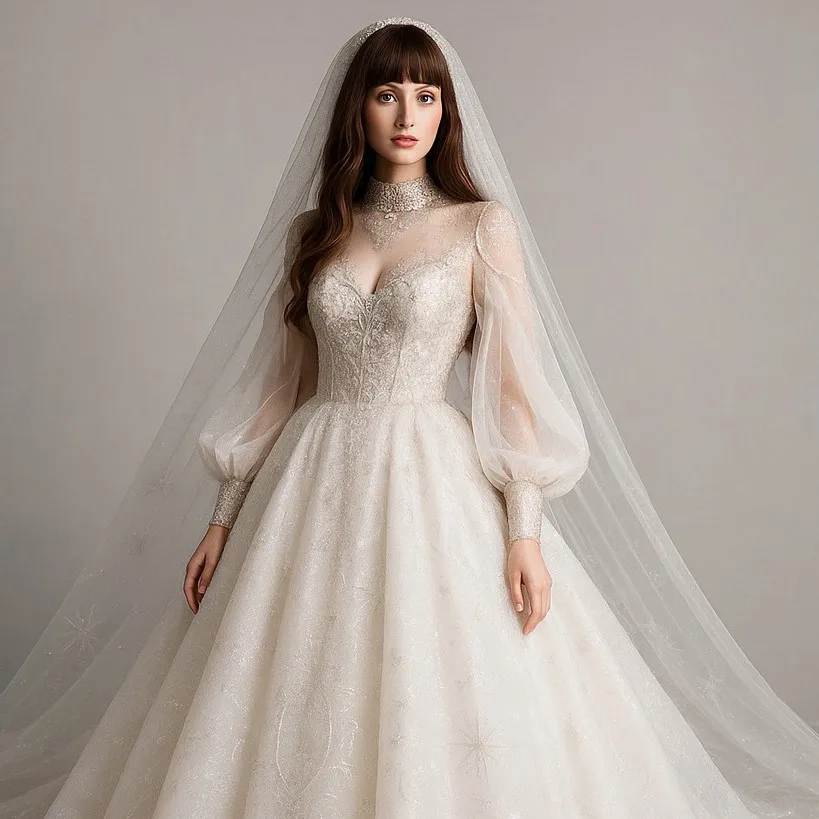 カスタマイズされたフランス宮廷風ウェディングドレス プリンセスドレス ウェディングドレス ハイカラーレース ハート型ディープVネック インナー