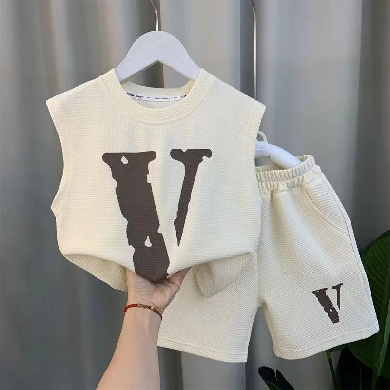 1 To 8 Years Baby Boys Clothes Cotton Sleeveless Letter Shirt And Shorts Two Piece Baby Boys Sport Suit Fashion Bouique Kid Set