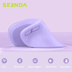 Seenda Ergonomic Vertical Mouse Jiggler Bluetooth 2.4g Wireless Mice for Computer Laptop Notebook PC Purple