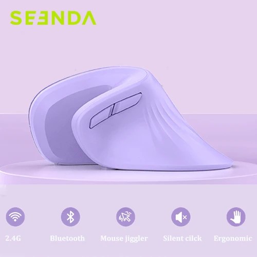 Seenda-ratón Vertical ergonómico para ordenador, periférico inalámbrico con Bluetooth 2,4g, color morado, para Notebook y PC