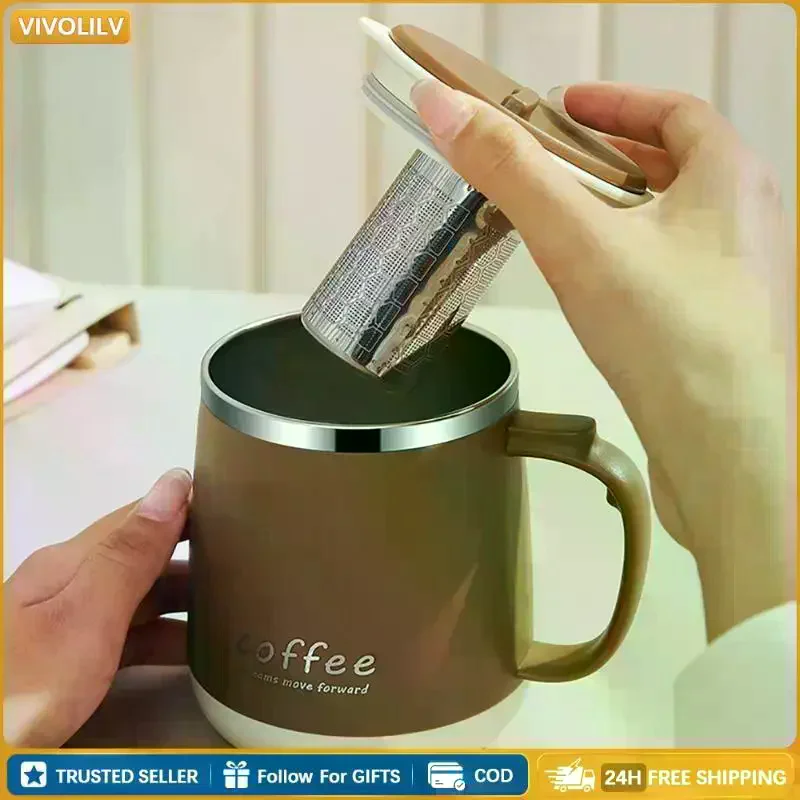 304 Stainless Steel 480ml Insulated Mug Lid Tea Infuser Drop-Proof Design Office Coffee Gift