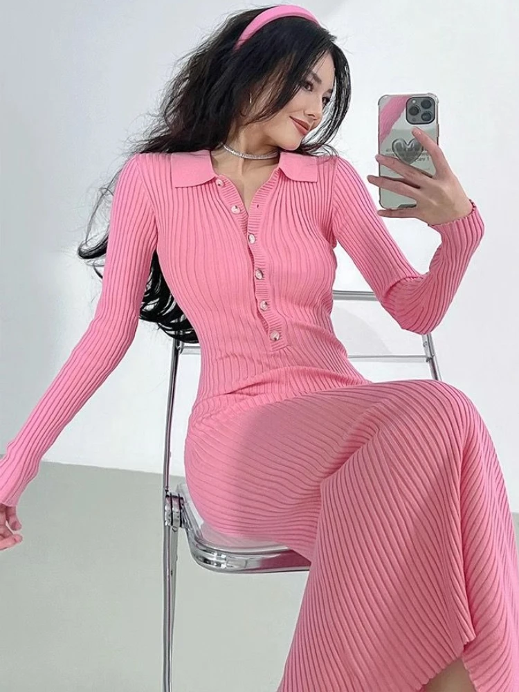 

French Elegant Chic Knit Dress Sexy Bag Hip V-neck Long Skirt Women's Clothing