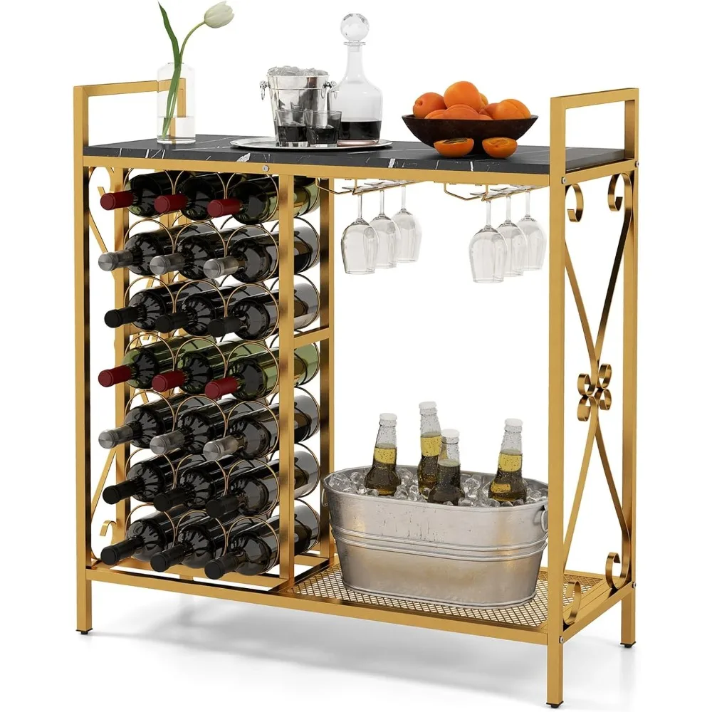 

Giantex 21-Bottle Wine Rack Freestanding Floor, Wine Bar Table with 6-Glass Wine Glass Holder, Industrial Display Storage S