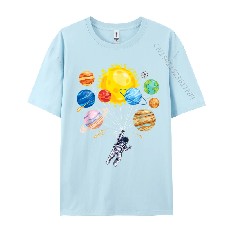 Funny Astronaut Space Balloon Planet Science Solar System Summer Cotton Fabric Men Designer T-Shirts Printed On Men Tshirt