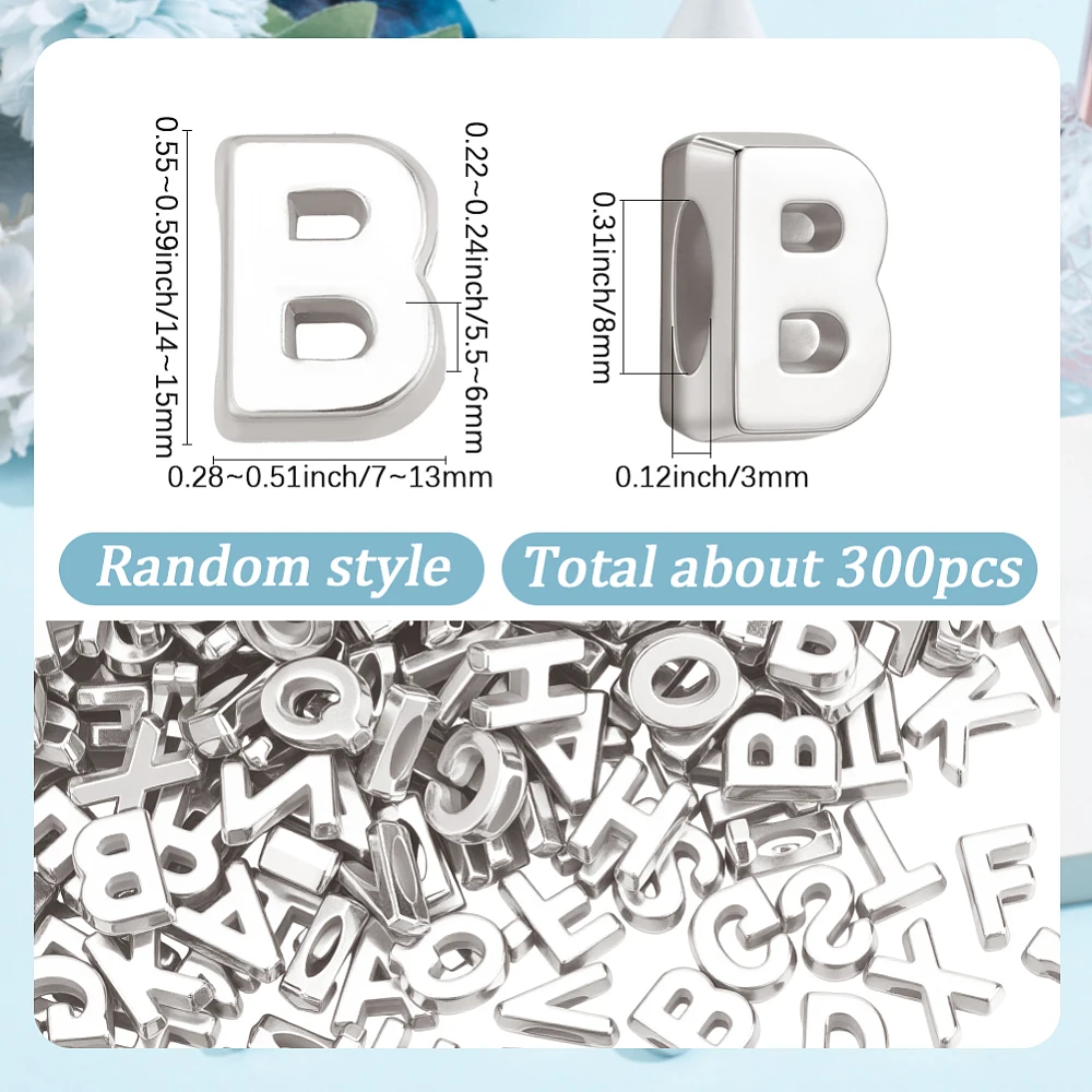 1 Box 300Pcs Letter Acrylic Beads Assorted Alphabet Beads Bulk Silver Large Plastic Slide 3D A-Z Mixed Loose Spacers for Jewelry