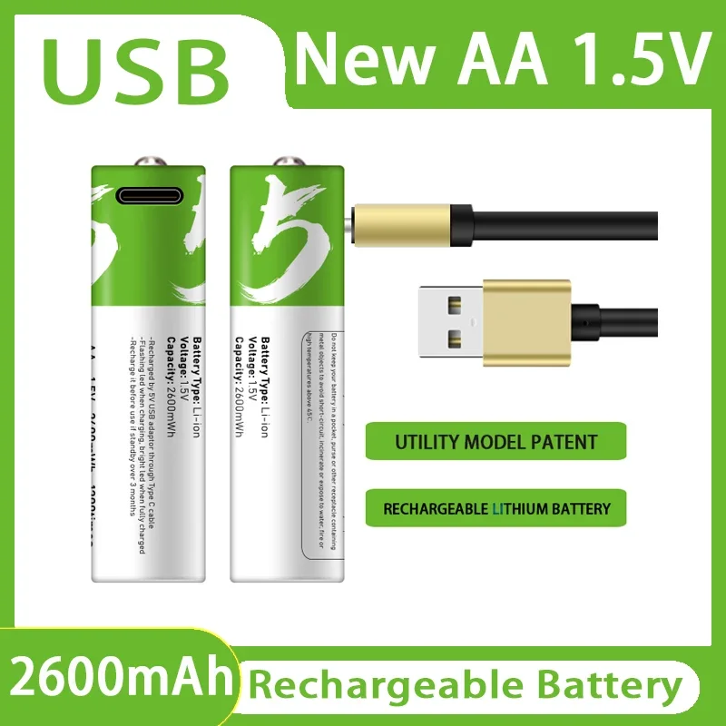 Batterij Usb Aa 1.5V Oplaadbare Batterij Aa Ondersteunt Direct Opladen Van C-Line Pilas Oplaadbare Batterij Li-Ium Batterijen