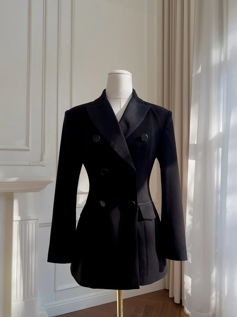 

Ele Bla Костюм Dr Retro Briti Sle Двубортный костюм с завязкой на талии Высококачественный модный женский Dr for Par W...