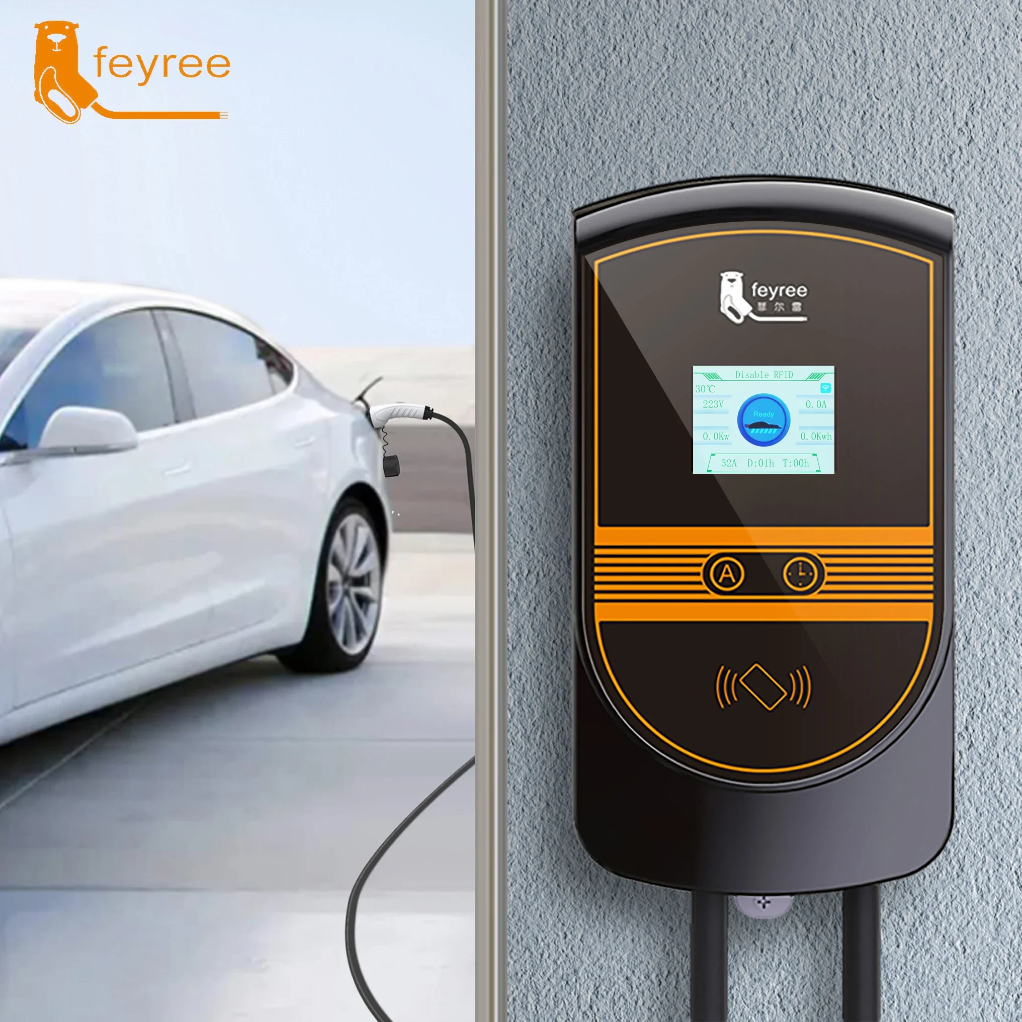 Feyree Auto Electronics 16A EV Charger Station 22KW Car Charger สาย N14-50P สําหรับ 22 KW EV Charger แบบพกพา