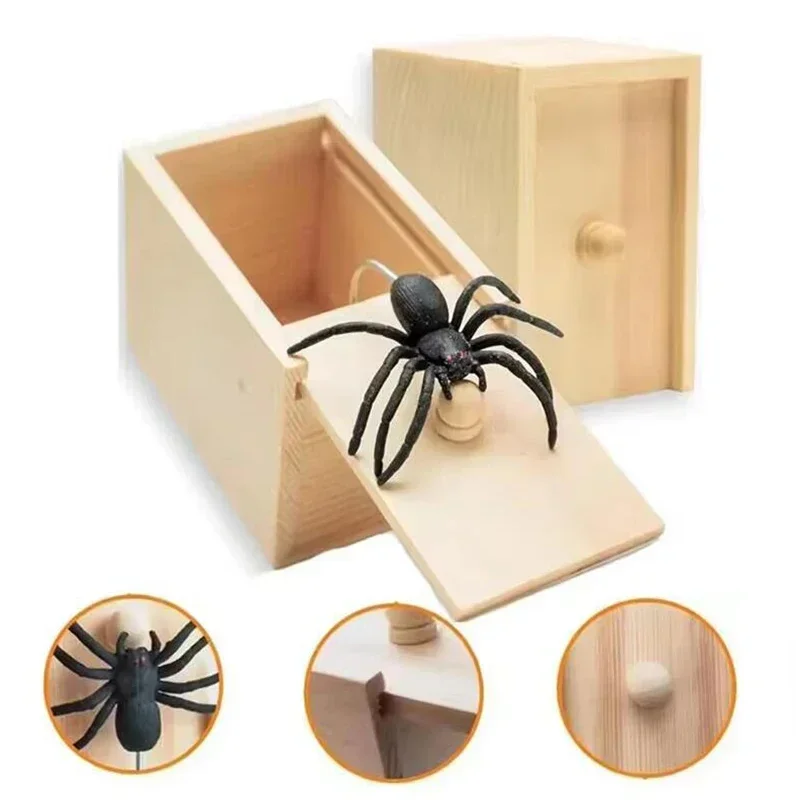Caja de madera con araña de juguete para broma, juguetes artesanales, sorpresa de dinero en caja, juguetes de broma práctica, regalo de broma Amagi