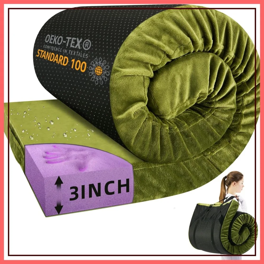 

3 Inch Memory Foam Camping Mattress Pad Waterproof Roll Up Sleeping Mat for Cot Tent Car Travel