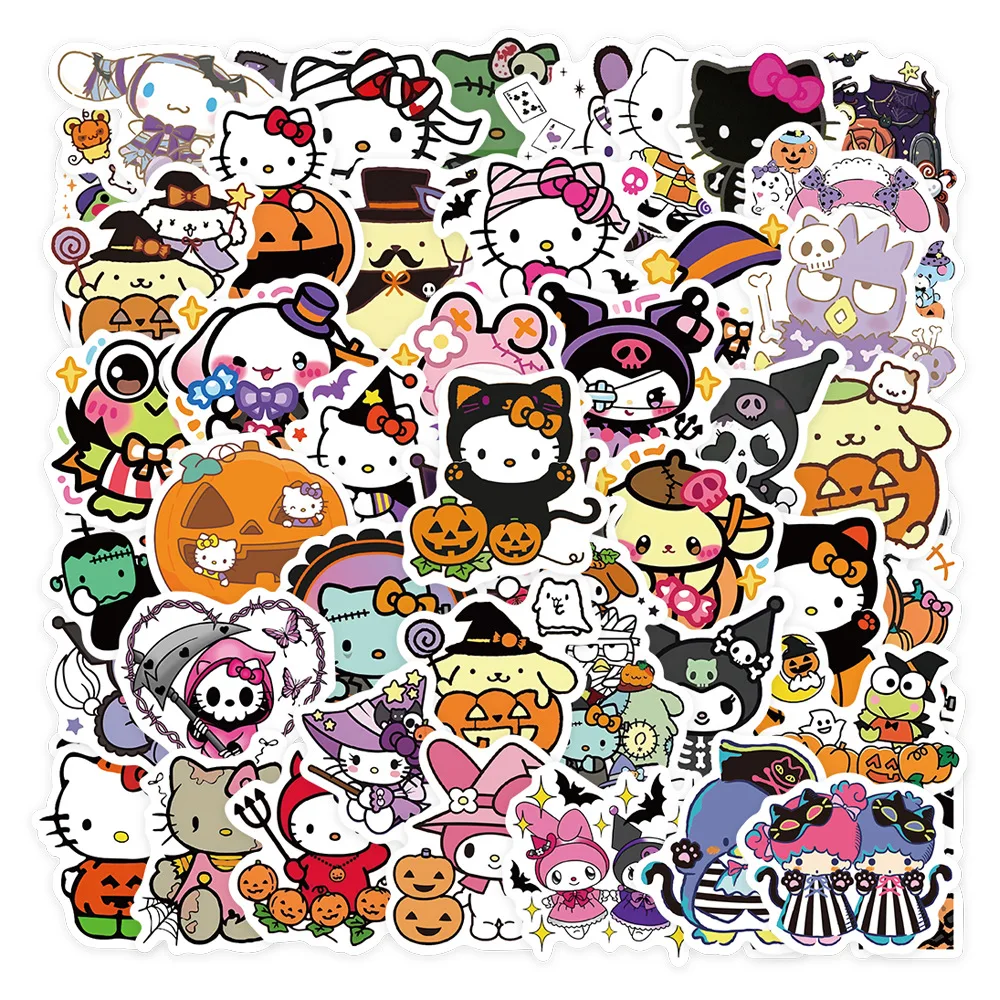 10/50PCS New Halloween Sanrio Stickers Sanrio Kitty Kuromi Melody Cartoon Stickers Luggage Laptop Suitcase Kids Decal Toy