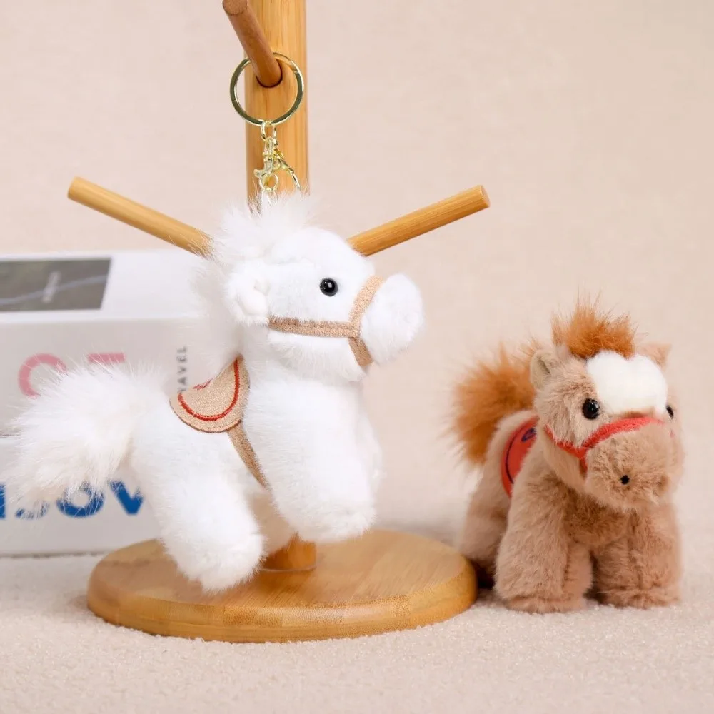 Cartoon Steed Horse Keychain Long Haired Tail Zodiac Pony Figurine Stuffed Animal Keyring Fluffy 14cm Horse Pendant