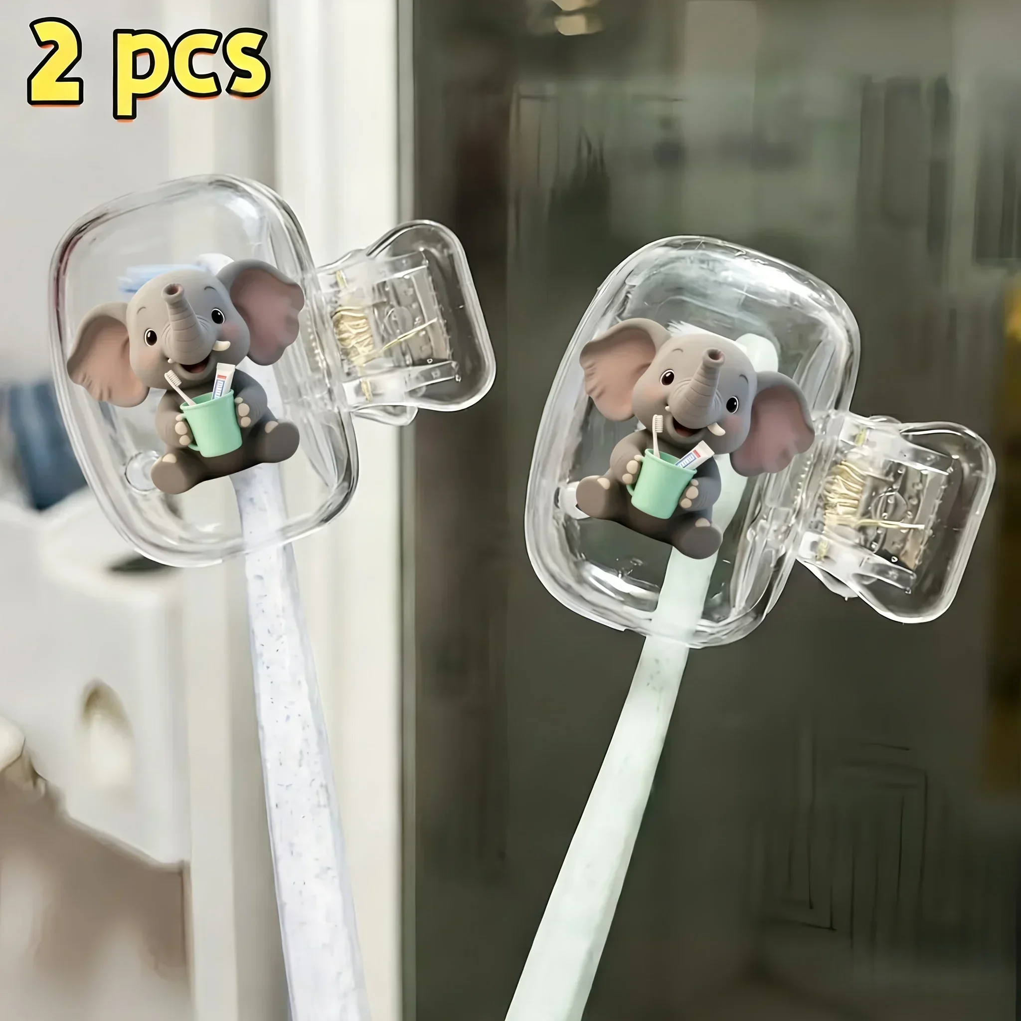 2pcs Elephant Holding a Tooth Cup Portable Toothbrush Head Cover Bathroom Additions for Home Daily Use And Outdoor Travel