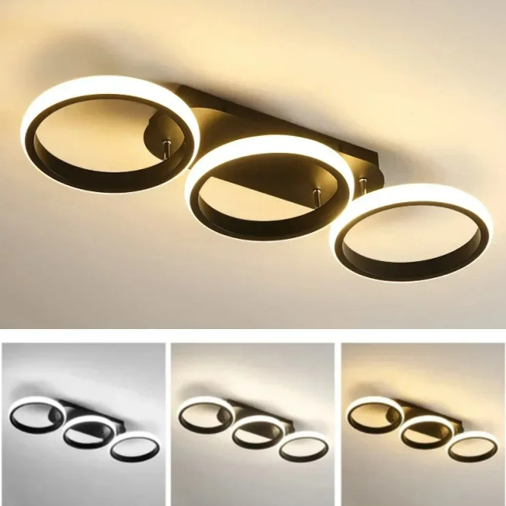 Lampada da soffitto a LED Decorazioni per la casa minimaliste Plafoniere moderne a LED doppie rotonde nere Luce bianca/luce calda/luce neutra