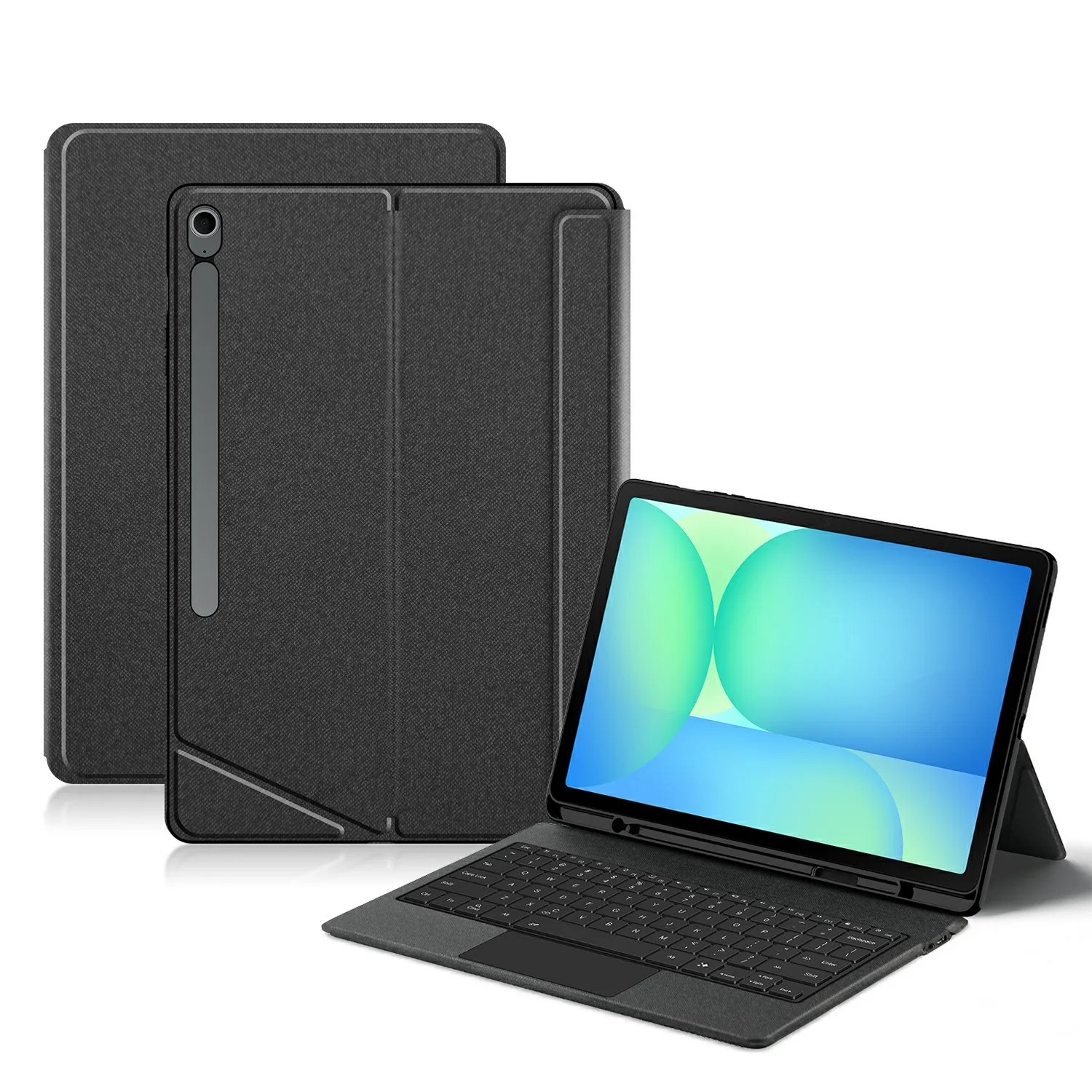 

For Samsung Galaxy Tab S10 FE+ Leather Case + Bluetooth-Compatible Keyboard with Backlight Trackpad