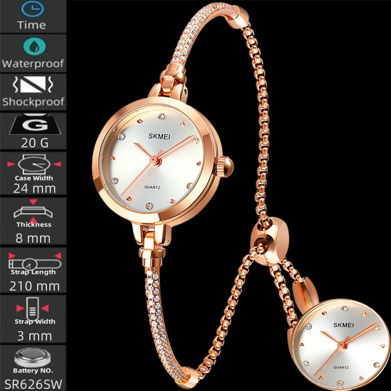 

Skmei модные часы-браслет для женщин, роскошный ремешок из нержавеющей стали со стразами, аналоговый дисплей, кварцевые водонепроницаемые золотые часы