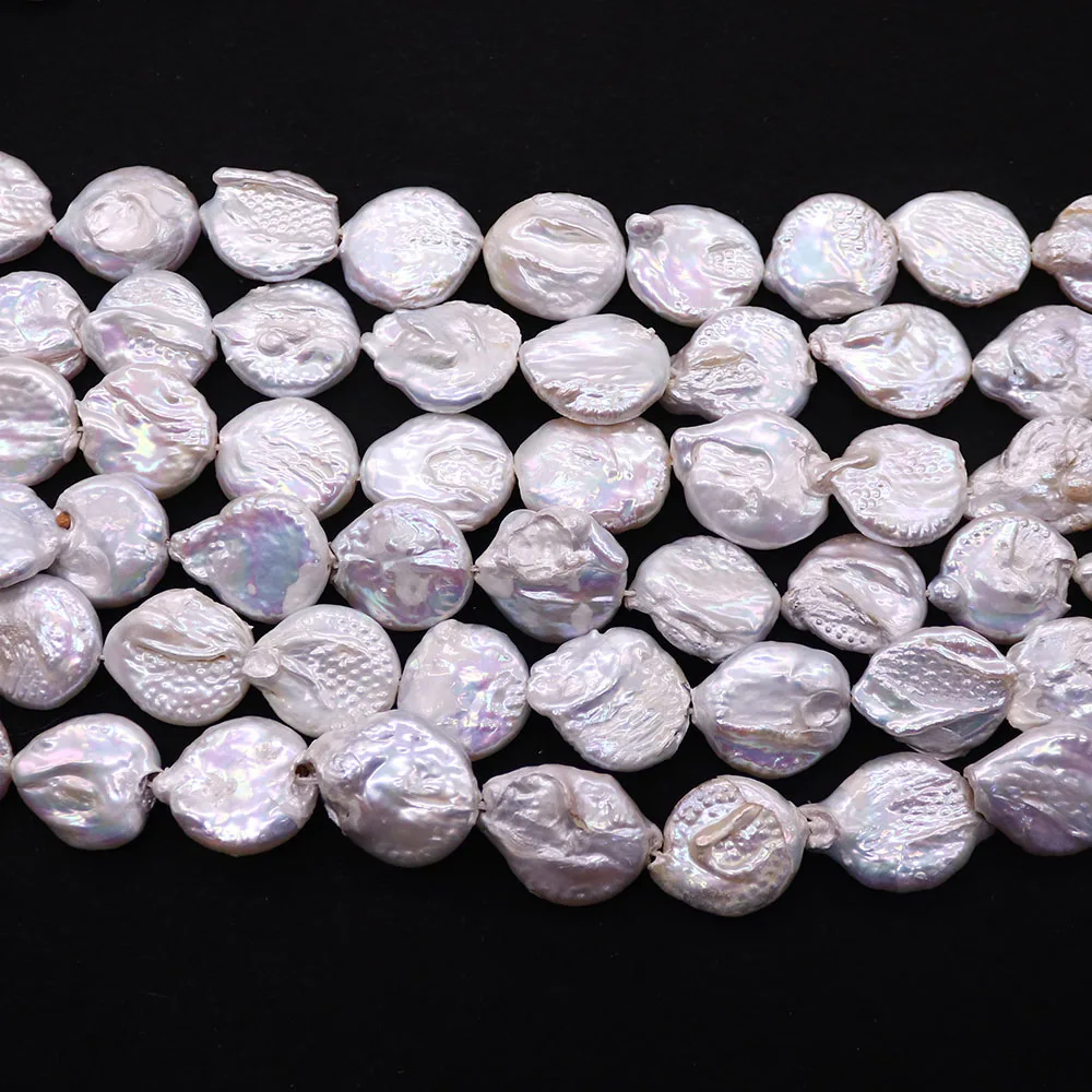 Baroque Pearls White Disc-shaped Irregular Button Pearls Loose Beads with Straight Holes for DIY Necklaces Jewelry and Gifts