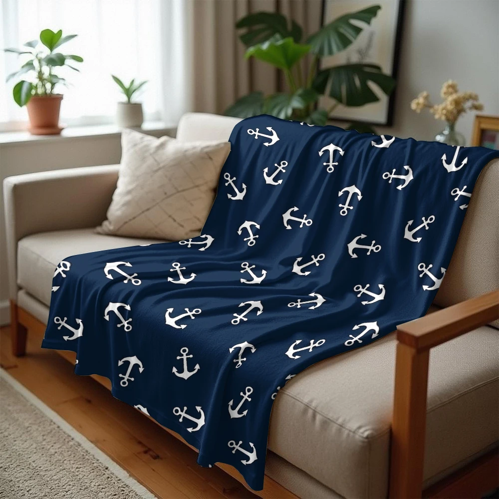 Navy Anchor Ultra Soft Sherpa Fleece Blanket Fluffy Warm Halloween Cozy Throw for Sofa Couch Bedroom Gift All season