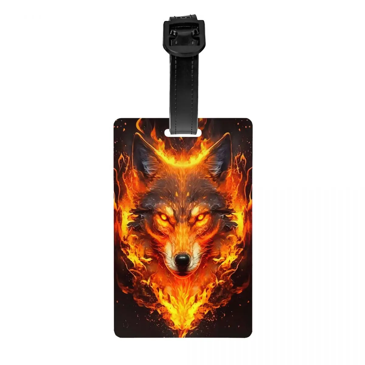 Custom Flame Wolf Luggage Tag With Name Card Privacy Cover ID Label for Travel Bag Suitcase