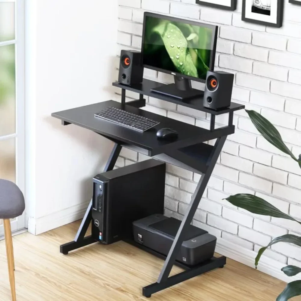 

27-Inch Computer Desk,Small Desk with Monitor Shelf , Unique Z-Shaped Compact Study Writing Table for Home Office Free Shipping
