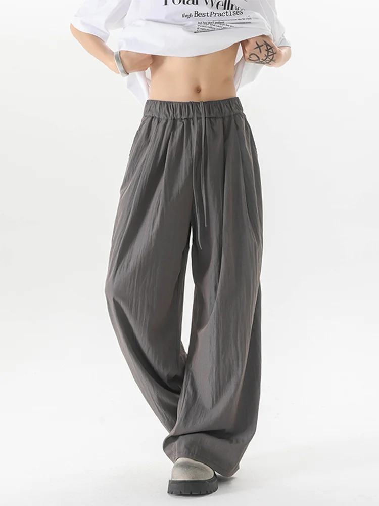 

ey Ice Silk Straight Leg Casual Pants for Men Summer Lightweight Drapey Wide Leg Hosenka Pants Youth Faion Breathable